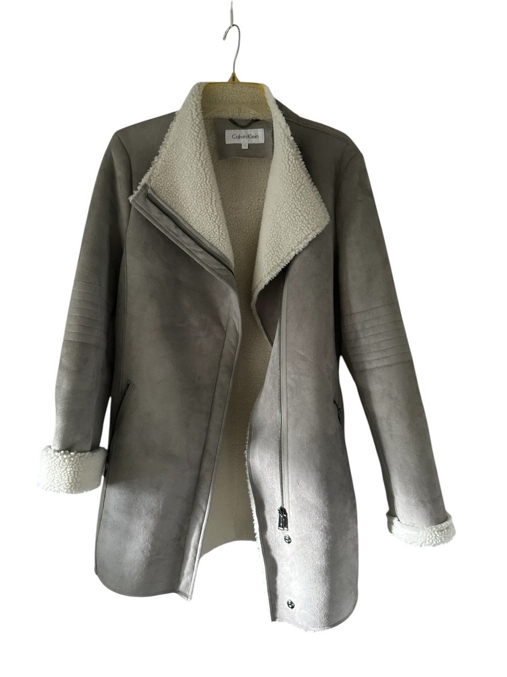 Calvin KleinGray Sherpa Lined Women's Large  Coat Jacket